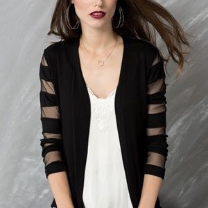 Black Mesh- Stripe open cardigan